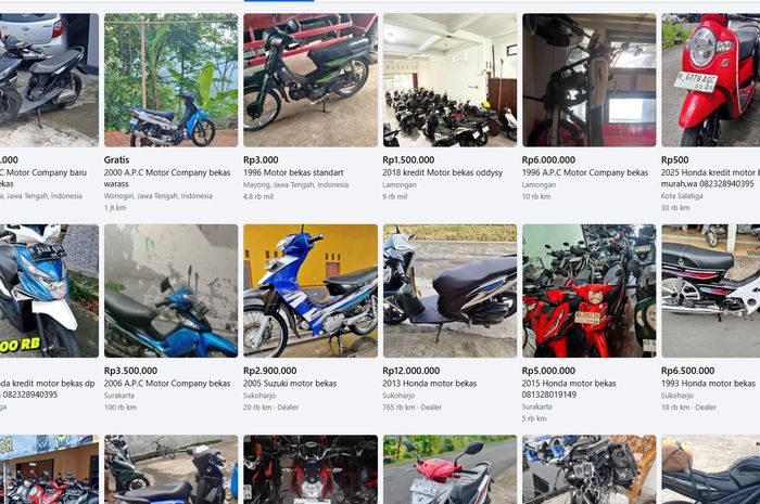 Deretan motor bekas yang ditawarkan lewat marketplace Facebook