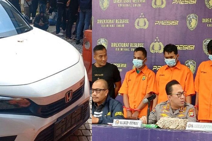 Foto (kiri) Honda Civic RS 2024 dan foto (kanan) ketiga pelaku pembunuhan notaris Sidah Alatas