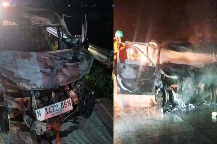Toyota Avanza ludes jadi rongsokan di Tol Mojokerto