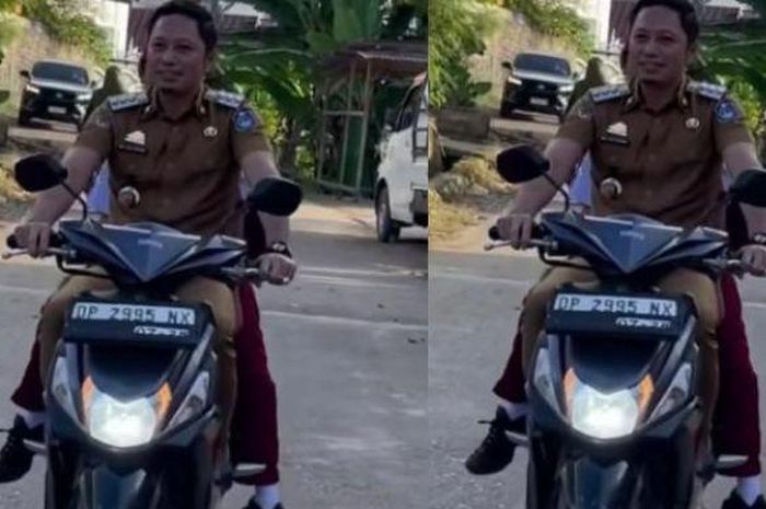 Viral Bupati anatar anak ke sekolah tanpa helm, terungkap pelat nomor juga nunggak pajak