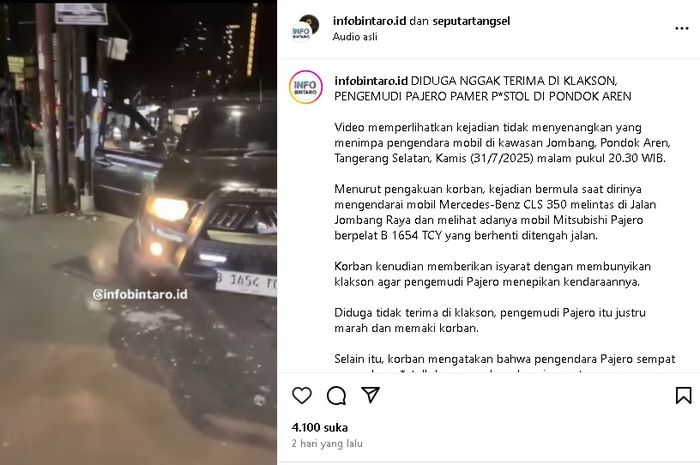 Pria bawa Pajero Sport mengamuk dan tantang perekam video perkara klakson. Sempat pamer senpi dan ngaku aparat