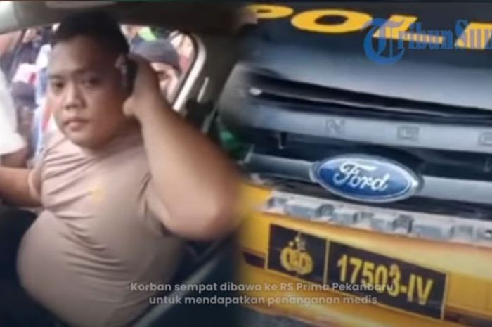 Anggota Brimob, Bharaka Enro Nadapdap (33) yang terobos lampu merah dan tabrak pengendara motor di persimpangan Jalan Soekarno Hatta dan Jalan Tuanku Tambusai, Kecamatan Payung Sekaki, Kota Pekanbaru, Riau, sekitar pukul 14:20 WIB, (21/8/25).