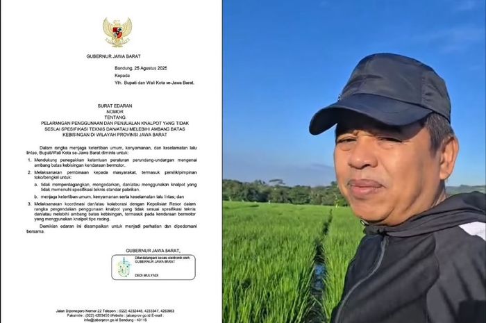 Gubernur Jawa Barat, Dedi Mulyadi terbitkan Surat Edaran pelarangan penggunaan dan penjualan knalpot brong di wilayah Jawa Barat