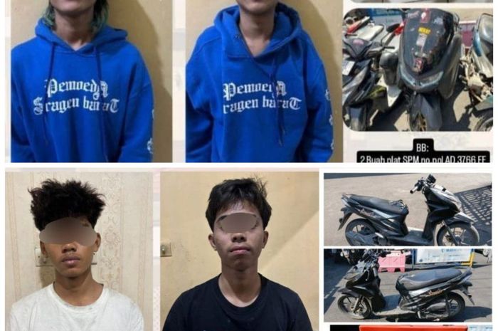 Empat pemuda yang diamankan Polisi karena merusak Pos Polisi dan menjarah aset Dinas Perhubungan kabupaten Sragen