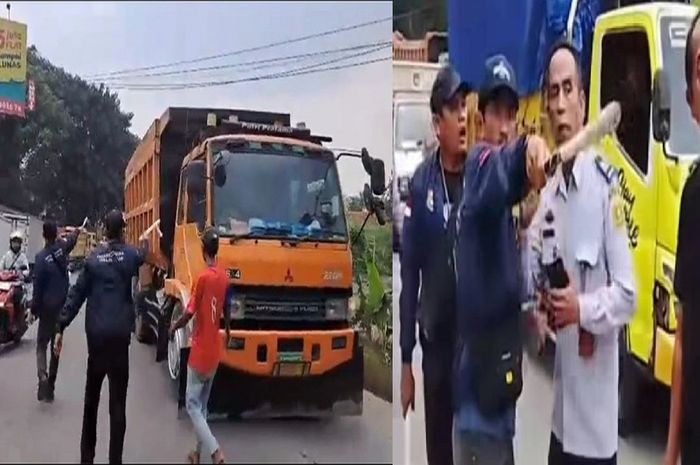Warga Tangerang labrak petugas Dishub kabupaten Bogor yang dituding biarkan truk tambang melintas melanggar jam operasional
