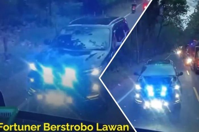 Toyota Fortuner pakai strobo sok-sokan lawan arah di Ngawi. Endingnya bikin netizen puas