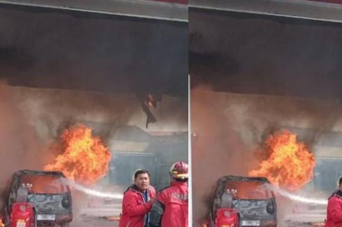 Suzuki Carry terbakar di SPBU
