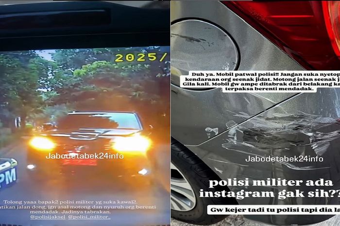Patwal Polisi Militer (PM) potong jalan sembarangan sebabkan kecelakaan beruntun, bodi Honda Freed lecet parah di Jl Sriwijaya, Kebayoran Baru, Jakarta Selatan