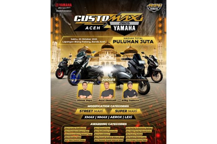 Poster CustoMAXi Yamaha 2025 di Lapangan Blang Padang, Banda Aceh, Sabtu 