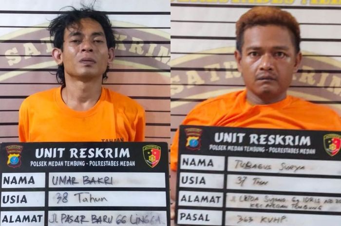 Tubagus Surya Sasmita (kanan) dan Umar Bakri (kiri), merupakan pencuri dan penadah mobil malingan yang ditangkap Polsek Tembung