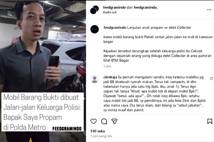 Pria mengaku anak polisi yang bertugas di Propam diketahui membawa mobil BB yang diganti pelat nomornya untuk jalan-jalan