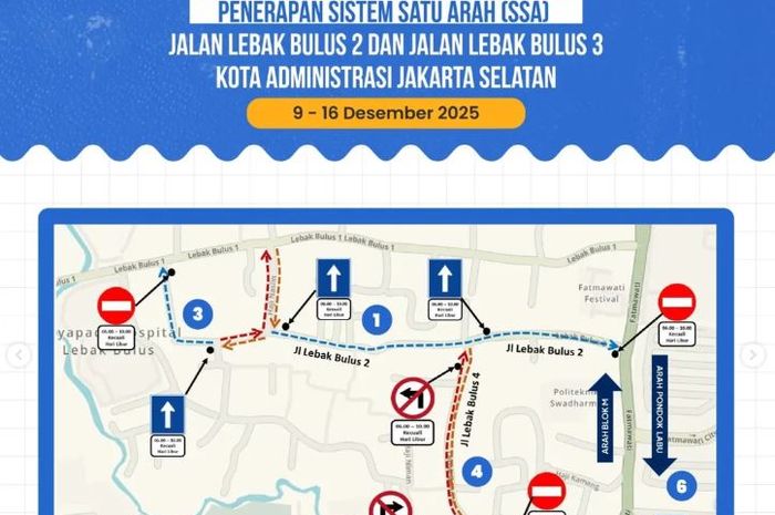 Uji coba Sistem Satu Arah di sejumlah jalan di Lebak Bulus, Jakarta Selatan dimulai 9 -16 Desember 2025