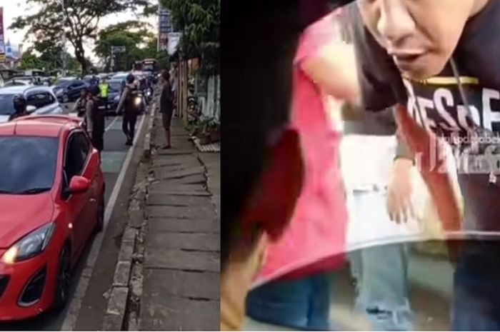 Aksi dua debt collector cegat, sita kunci dan STNK serta aniaya pengemudi Mobil Mazda2 di jalan Juanda, kota Depok, Jawa Barat