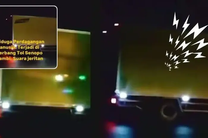 Terdengar teriakan minta tolong dan orang menggedor-gedor dari dalam mobil boks di area gerbang tol Sebapo, Muaro Jambi, Jambi yang diduga 'Perdagangan Manusia'