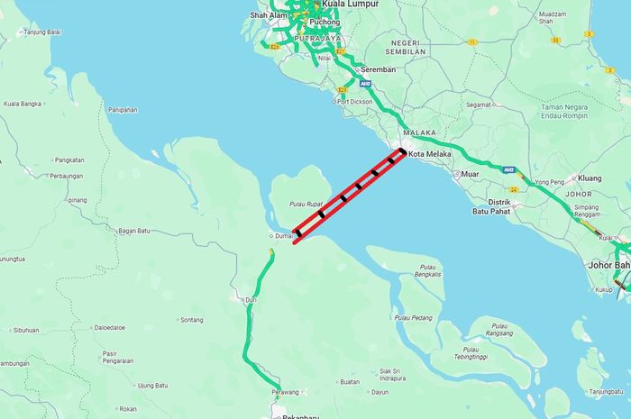 Ilustrasi jembatan penghubung antara Distrik Melaka Tengah di Malaysia dan wilayah Dumai, Indonesia