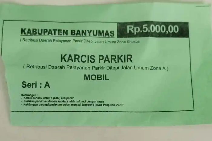 Viral karcis parkir liar catut Pemkab Banyumas.