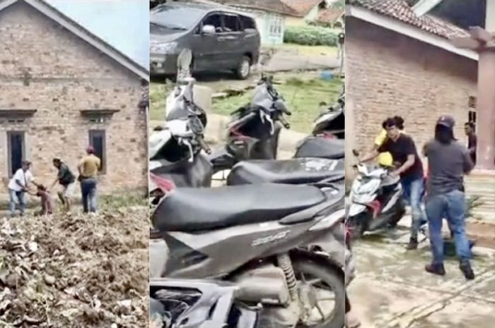 Barang bukti belasan motor yang diamankan dari sebuah rumah di Kampung Tanjung Ratu, Kecamatan Way Pengubuan, Lampung Tengah, Lampung yang menjadi markas begal