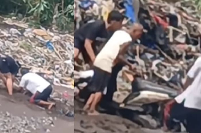 Niat warga memancing ikan malah berakhir menemunkan Honda BeAT di tepi sungai