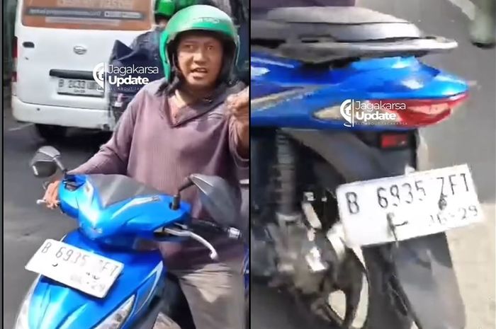 Pria berhelm ojek online pengendara Honda Vario 110 Fi yang diduga pelaku penusukan terhadap pengendara motor lain di Jalan Montong, Jagakarsa, Jakarta Selatan