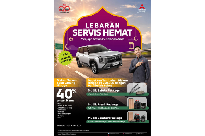 Program Lebaran Servis Hemat dari Mitsubishi Motors menghadirkan layanan perawatan kendaraan, mulai dari general check up gratis hingga paket servis khusus 