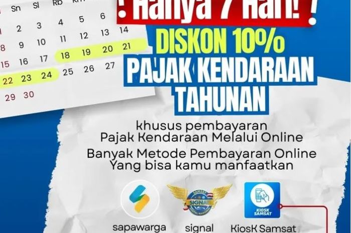 Informasi diskon pajak kendaraan 10 persen di Jawa Barat selama musim lebaran 2026