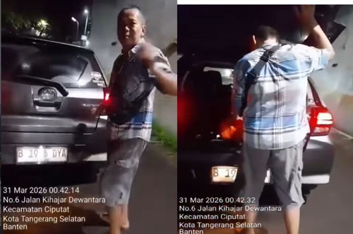 Sopir Toyota Agya B 1976 DYA tepergok membuang sampah sembarangan dalam jumlah banyak di Jalan Ki Hajar Dewantara, Ciputat, Kota Tangerang Selatan, (1/4/26) dini hari