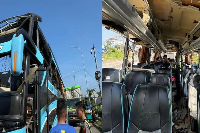 Bus Sanjaya Putra yang mengangkut rombongan Bonek, suporter Persebaya meledak hebat di tol Pejagan-Pemalang KM 294+900/A wilayah desa Kertasari, Suradadi, kabupaten Tegal, Jawa Tengah sekitar pukul 05:00 WIB, (12/4/26).