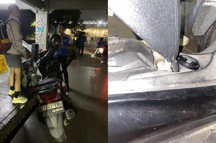 Pemilik Yamaha NMAX bernama Surya Aditya Hasbi protes ke operator parkir gedung A depan istora Gelora Bung Karno, Senayan, Jakarta Pusat karena helmnya hilang