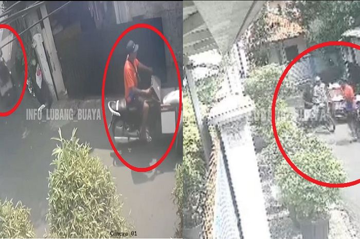 Tangkapan layar video CCTV empat tukang rongsok bergerobak pelaku pencurian motor di Jalan Alawiyah RT 02 RW 05, Lubang Buaya, Cipayung, Jakarta Timur