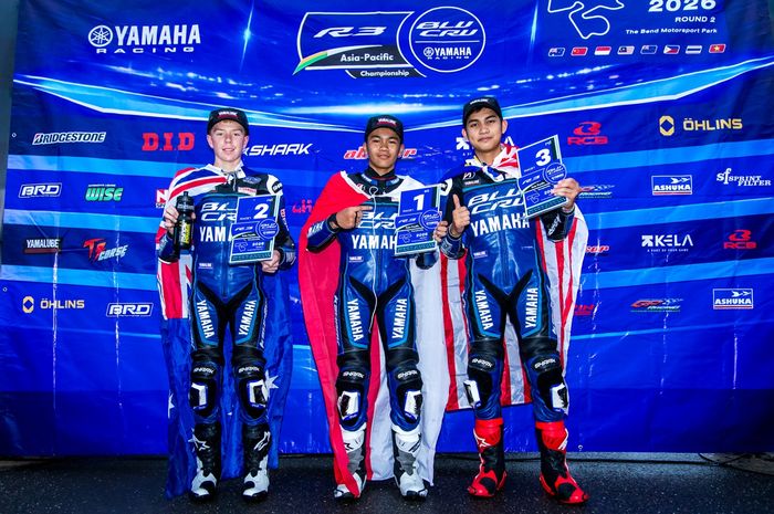 Sabian Fathul Ilmi yang sukses meraih podium tertinggi di ajang Yamaha R3 BLU CRU Asia-Pacific Championship 2026.