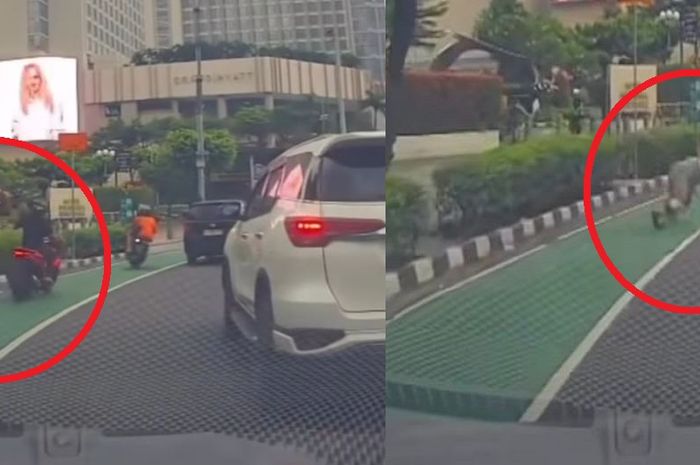 Aksi jambret pengendara Honda PCX 160 yang merampas HP Motorola Neo 60 milik  WNA asal Italia di sekitar Bundaran HI, Menteng, Jakarta Pusat