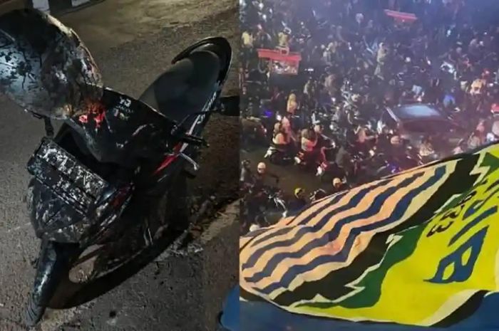 Seorang wanita pulang kerja yang mengendarai Honda Vario kena cairan hitam saat ada konvoi kemenangan Persib Bandung