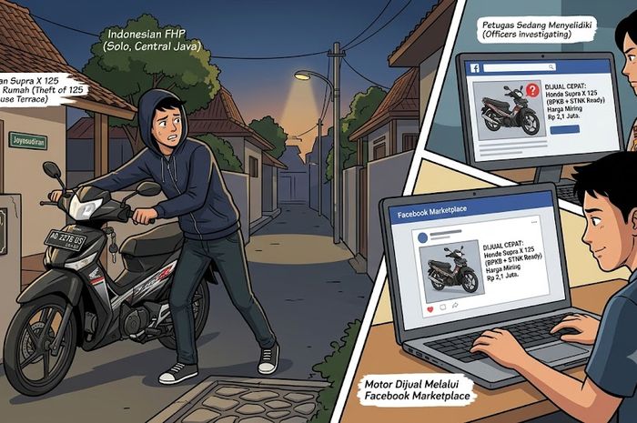 Ilustrasi pencurian motor Honda Supra X 125 di kampung Joyosudiran, Semanggi, Pasar Kliwon, Solo, Jawa Tengah yang dilakukan tetangga sendiri dan dijual lewat Facebook Rp 2,1 juta