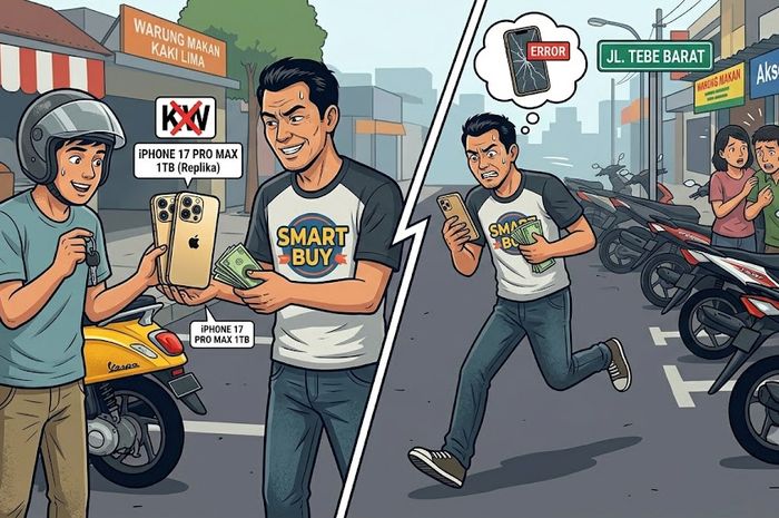 Ilustrasi pencurian motor bekas dengan modus jaminkan Iphone 17 Pro Max KW