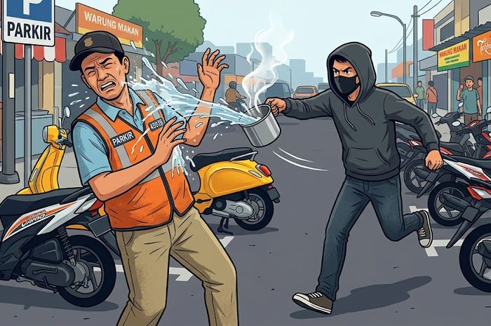 Ilustrasi peristiwa tukang parkir di kota Medan, Sumatera Utara disiram air panas