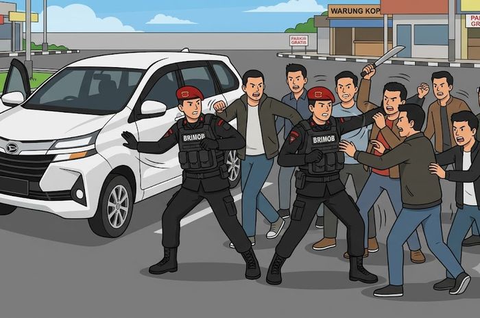 Ilustrasi dua anggota Brimob Polda Banten dikeroyok dan dibacok kapak oleh 11 debt collector karena penarikan Daihatsu Xenia
