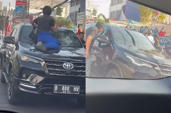 Rekaman video aksi amuk massa terhadap Toyota Fortuner di Jalan KH Mas Mansyur, Tanah Abang, Jakarta Pusat, (6/6/26)