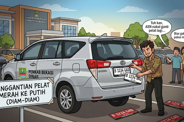 Ilustrasi mobil dinas pelat merah pemkab Bekasi diam-diam diganti jadi pelat putih oleh ASN nakal
