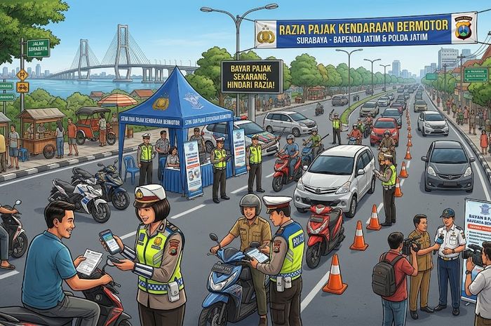 Ilustrasi operasi atau razia pajak kendaraan di kota Surabaya, Jawa Timur