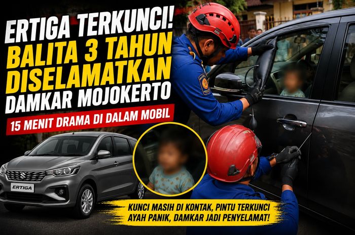 Ilustrasi balita usia 3 tahun terjebak di dalam Suzuki Ertiga