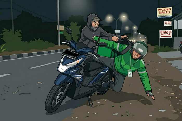 Ilustrasi pengendara ojek online jadi korban begal modus jadi penumpang, Honda BeAT dan handphone digasak pelaku