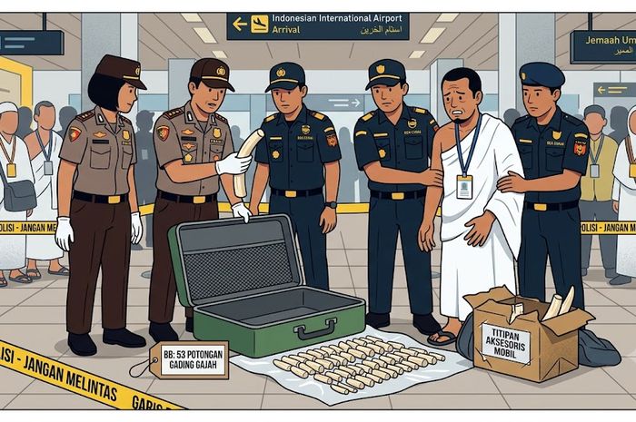 Ilustrasi jamaah umrah ditipu seseorang yang menitipkan barang ke dalam koper ngaku aksesori mobil ternyata berisi gading gajah ilegal