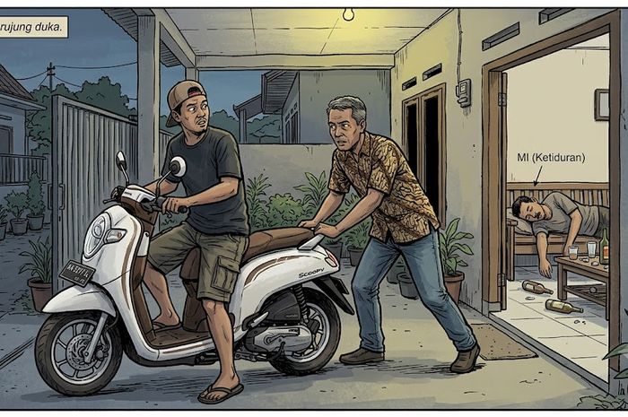 Ilustrasi dua orang mencuri Honda Scoopy milik temannya sendiri yang ketiduran saat pesta minuman keras (miras) bersama di Grabag, Purworejo, Jawa Tengah