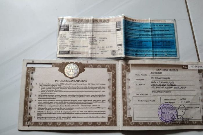 BPKB Toyota Avanza bekas BK 1564 WF yang hilang saat menjadi barang bukti di Polsek Perbaungan saat sengketa jual beli