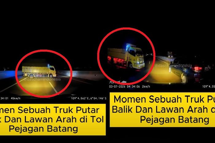 Momen sebuah truk nekat putar balik di KM 270 tol Pejagan-Pemalang, (3/7/26)