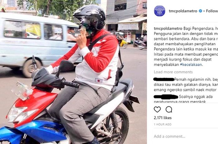 Himbauan kepolisian tentang merokok saat berkendara