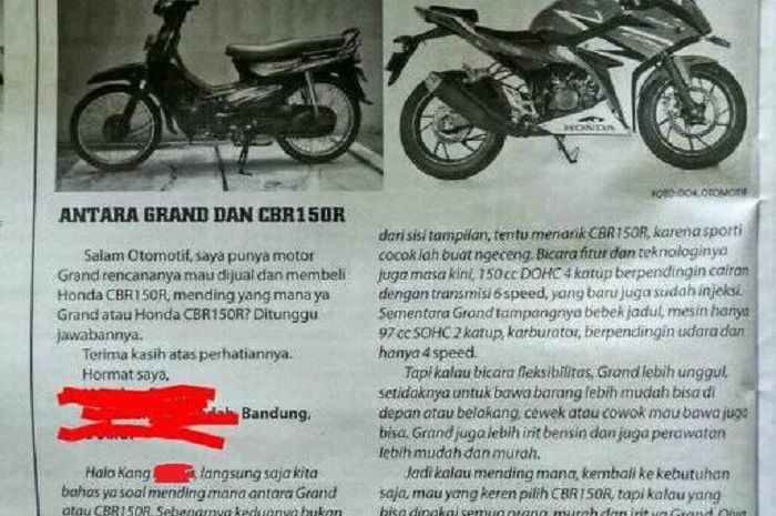 Tanya Honda Grand vs Honda CBR Malah Dibully