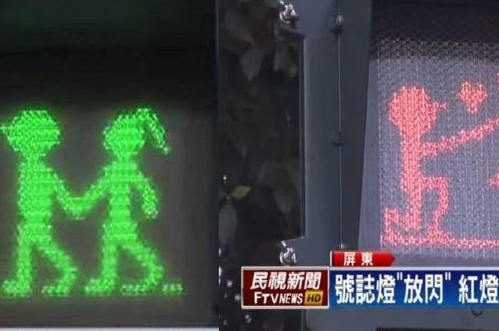 Salah satu lampu lalu lintas di negara Taiwan 