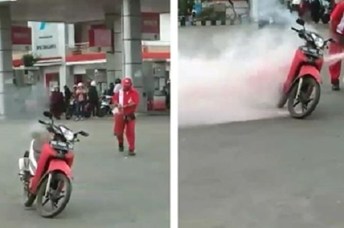 Motor terbakar di SPBU karena pemasangan busi yang tidak sempurna