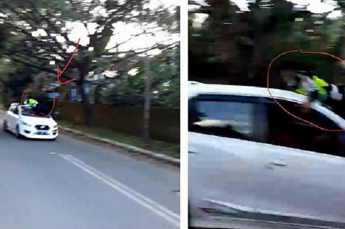 Seorang oknum TNI menabrak anggota polantas Polres Gowa